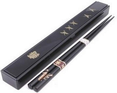 JapanBargain 3640, Japanese Portable Chopsticks with Case Travel Chopsticks, Crane Pattern, Black, Made in Japan...