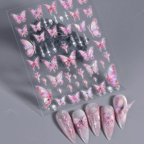 5D Aurora Butterfly Nail Stickers for Women Cartoon Butterfly Nail Art Stickers for Nail Designs Embossed Butterfly Stickers for Nails Design Rose...