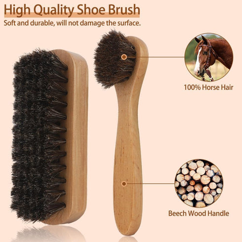 2 Pcs Shoe Brush, Boot Brush, Horsehair Brush Shoe Kit Shoe Cleaning Brush Polish Brush Shoe Cleaner Brush Leather Cleaning Brush Shoe Shine Brush...