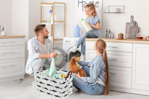 Rectangular Kids Storage Bins,Waterproof Shark Storage Basket with Lid,Boys Basket Collapsible Toy Organizer Bin with Handles for Clothes Storage,...