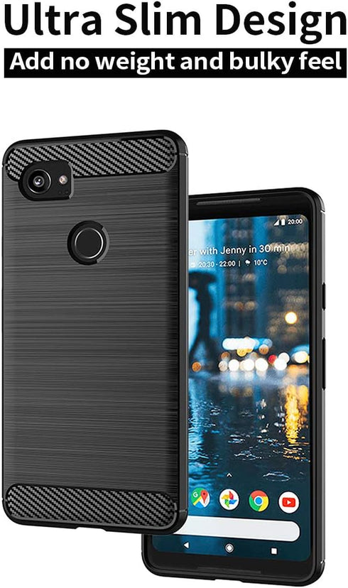 for Google Pixel 2 XL Slim Case,Thin Soft Flexible TPU Rubber Gel Skin Silicone Anti-Scratch Shock Absorption Carbon Fiber Protective Cases Cover ...