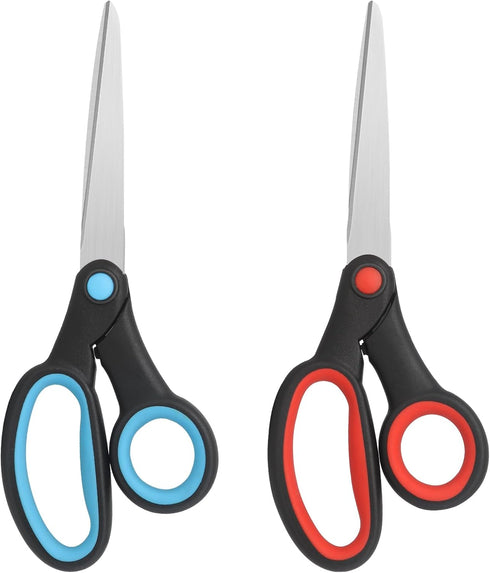 Left-Handed Scissors, 8-Inch Left-Handed Scissors with Soft Grip for Home, School, Office, Sewing Fabric, Red/Blue, Pack of 2...