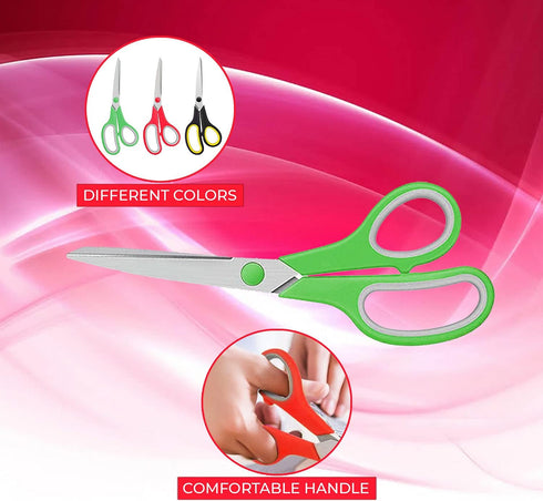 3 Pack Scissors 8" Craft Scissors All Purpose, Heavy Duty Sharp Blade Shears Sewing Scissor for Office, Fabric and School Supplies Left - Right Ha...