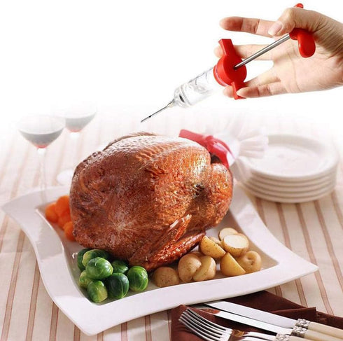 Plastic Marinade Injector Syringe with Screw-on Meat Needle 1.1oz(30ml) Red.Meat Injector Kit,Turkey Injector Syringe,Marinade Needles for BBQ Gri...