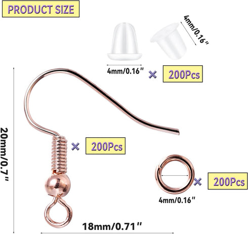 St.Kunkka 600Pcs Hypoallergenic Earring Hooks, Rose Gold Earring Making Kit, Earring Making Supplies with Earring Backs and 4mm Jump Rings for Jew...