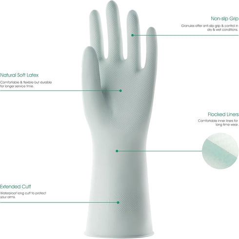 COOLJOB Small Reusable Rubber Dishwashing Cleaning Gloves for Kitchen Bathroom, Non-Slip Grippy Long Dish Washing Gloves with Flocked Cotton Liner...