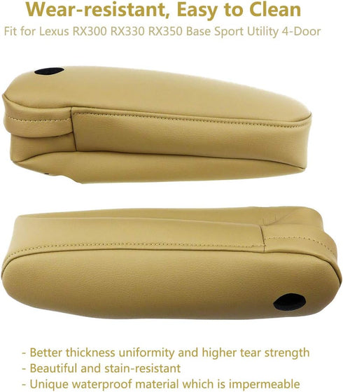 YouVbeen 2Pcs Seat Armrest Leather Cover Fit for Lexus RX300 RX330 RX350 Sport Utility 4-Door 3.0L 2003-2009, Beige Microfiber Synthethic Leather ...