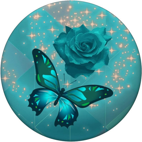 Rose Butterfly Flower Cell Phone Button Pop Up Holder Teal PopSockets PopGrip: Swappable Grip for Phones & Tablets PopSockets Adhesive PopGrip...