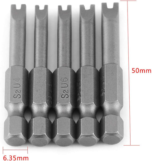 U Shaped Screwdriver Bit Set, 5 Pcs S2 Alloy Steel 50mm Length 1/4" Hex Shank U shaped Magnatic Screwdriver Bits Set U Shaped Magnetic Power Tools...