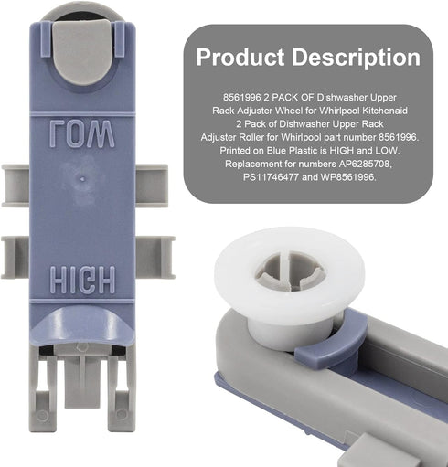 2 Pack 8561996 Dishwasher Upper Rack Adjuster Wheel for Whirlpool AP6285708 PS11746477