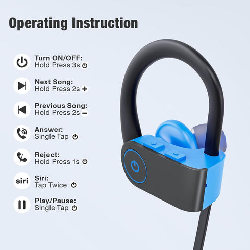 Bluetooth Headphones, Wireless Headphones 16H Playtime Wireless Earbuds with Mic Stereo in-Ear Earphones, IPX7 Waterproof Sports Headphones Sound ...
