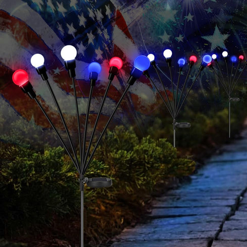Solar Garden Lights Outdoor, 2 Pack 12 LED Solar Blue Red and White Firefly Lights Waterproof, Sway by Wind, Solar Swaying Light for Yard Patio Ba...