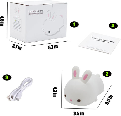 YOTOZU Cute Bunny Night Light, USB Rechargeable Kids Night Light, Warm White and 16 Colors Breathing Modes Led Animal Lights for Girls, Childrens,...