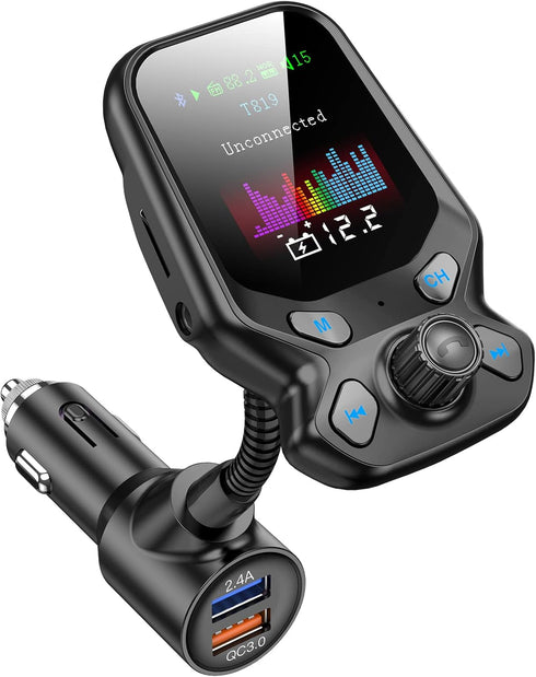Bluetooth FM Transmitter for Car,YIBECAR Bluetooth Car Adapter Car Kit with 1.8" Color Display Supports Hands-Free Call AUX in/Out SD/TF Card USB ...