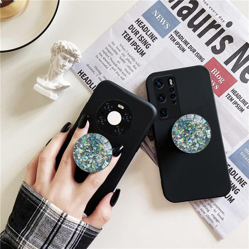 Clear Crystal Glitter Expandible Collapsible Moblile Phone Grip Stand Holder for Smartphones and Tablets Cell Phone Accessory?Blue Gold Glitter?...