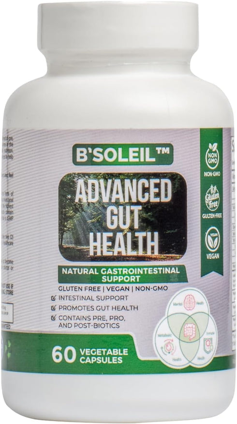 B’Soleil™ Advanced Gut Health Probiotic - Pre, Pro & Post Biotics - Natural Gastrointestinal Support - 60 Vegetable Capsules - Gluten Free, Vegan ...