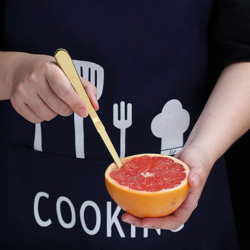 Gold Grapefruit Spoons 3 Pieces Set, 2 Stainless Steel Grapefruit Spoon And 1 Grapefruit knife With Titanium Plating, Grapefruit Utensil Set, Serr...
