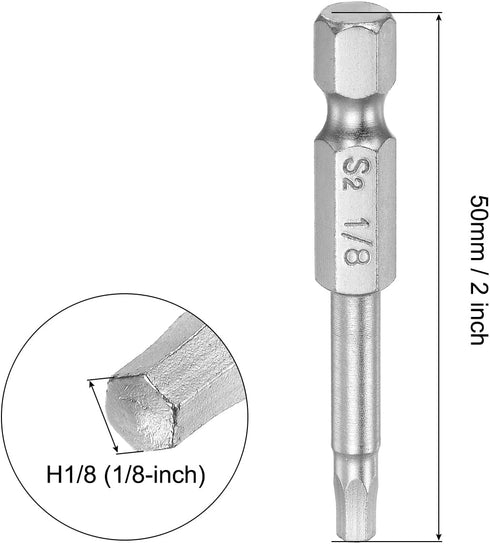uxcell 1/8" Magnetic Hex Head Screwdriver Bit, 1/4" Hex Shank 2" Length S2 Steel Power Tool, 10 Pcs...
