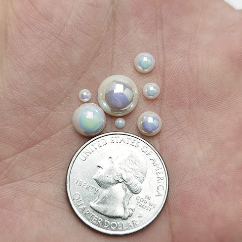 Chenkou Craft 3000PCS 1 Box White AB Round Flatback Imitation Half Pearls Bead Loose Beads Gem (White AB Half Ball)...