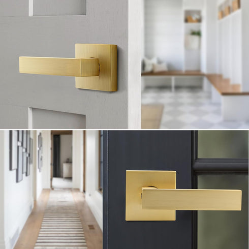 EHOMEWARE 1 Pack Heavy Duty Dummy Door Handle Interior Lever Set, Single Sided Gold Door Knob for Interior Doors, Right/Left Handing...