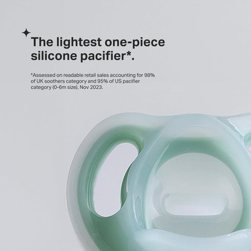 Tommee Tippee Ultra-Light Silicone Pacifier, 6-18 Months, Symmetrical One-Piece Design, BPA-Free Silicone Binkies, Clear/Blue/Yellow, Pack of 4...