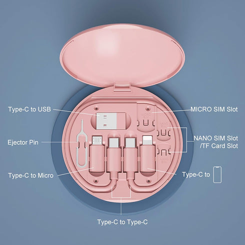 USB C Adapter Kit with Micro USB to USB C Female, Short USB C Cable, Lightning to USB C Adapter, Fast Charging Cord Storage Box Contains SIM Card ...