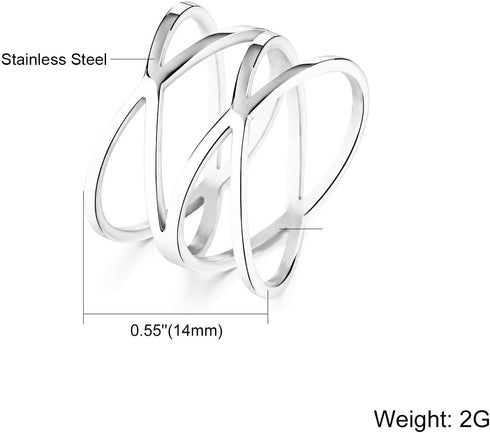 Womens Silver Stainless Steel Double X Criss Cross Ring Engagement Wedding Lady Girls Fashion Party Cocktail Rings Wide Band (11)...