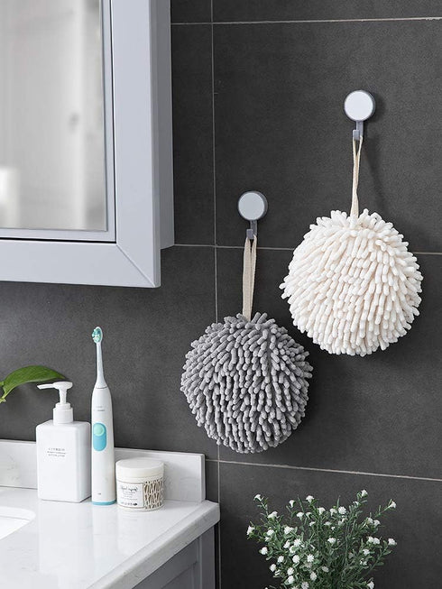 Sophie & Panda Fuzzy Ball Towel (Set of 2) White and Gray - Dry Your Hand Instantly conveniently with This Creative Bath Towel Set Decorative Towe...