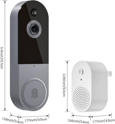 Smart Video Doorbell Included Ring Chime, Wide-Angle Lens, Battery Powered, Human Detection, 2 Way Audio, Night Vision, 1080P Security Camera Wire...