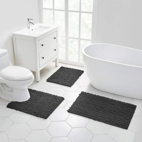 Walensee Bathroom Rug Non Slip Bath Mat (24x17 Inch Dark Grey) Water Absorbent Super Soft Shaggy Chenille Machine Washable Dry Extra Thick Perfect...