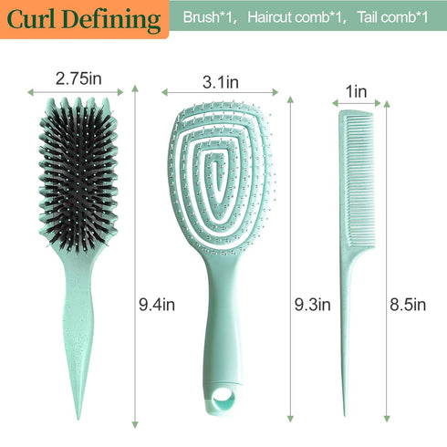 Curl Defining Brush, Boar Bristles Curly Hair Brush With Detangling Brush Styling Comb Curling Brush 3pc Set Curl Defining Brush For Curly Hair De...