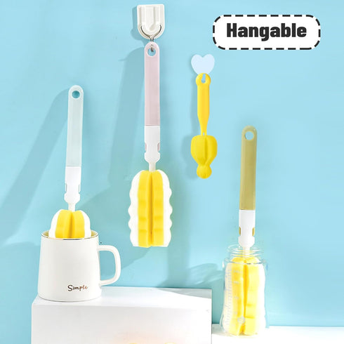 4PCS Bottle Brush + 4 PCS Nipple Brush Sponge Baby Bottle Brushes Milk Bottle Nipple Cleaner Set Cup Scrubber Brush Detachable Portable Water Bott...