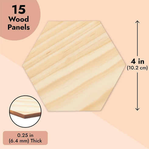 Bright Creations 15 Pack Unfinished Wooden Hexagon Cutouts for Crafts, 1/4" Thick for Wood Burning, Engraving (4 x 4 in)...