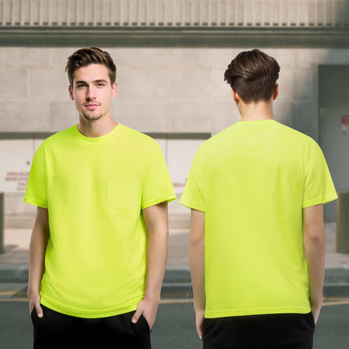 TCCFCCT Hi Vis Shirts for Men Class 3 High Visibility Shirt with Pocket, Short Sleeve Construction Work Shirts with Reflective Strips, Durable Ref...