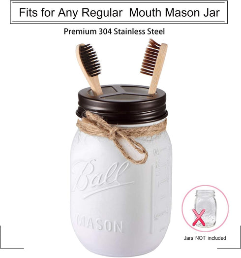 Mason Jar Bathroom Accessories Set(4pcs)- Jars Not Included - Foaming Soap Dispenser,Toothbrush Holder, and Apothecary Storage Jars Lids -Rustic F...