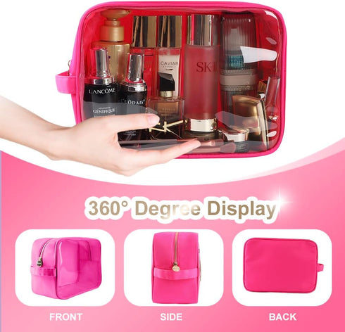 Clear Makeup Bag Preppy Stuff Bag Transparent Makeup Pouch Women Travel Clear Toiletry Bag TPU and Nylon Cosmetic Pouch (Extral-Large, HotPink)...