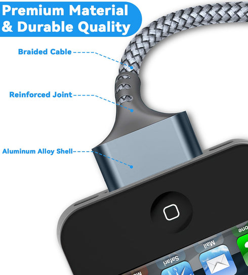 Herfair USB to 30 Pin Charging Cable (10 Feet) Nylon Braided USB Charging Cord Compatible with i-Phone 4/4s/3G/3GS, iPad 1 2 3, iPod Touch 4 3 2 1...
