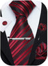Burgandy Striped Ties For Men – Tie Set With Pocket Square Cufflinks Tie Clip Bar & Flower Brooch Pin For Mens (Pack of 5) (AXTS57)...