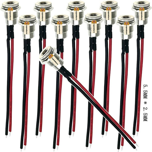 Lsgoodcare 10Pack 5.5 x 2.5 MM 10A DC Power Jack Socket Dc-099 30V Threaded Female Mount Connector Adapter with 3.94Ich 18Awg Cable...