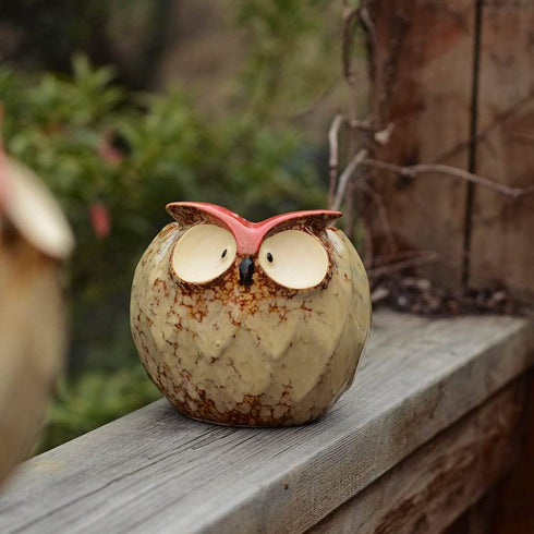 GeLive Owl Planter Ceramic Succulent Plant Pot Fun Animal Flower Container Decoration Tabletop Decor Windowsill Box with Drainage Hole (Round Owl ...