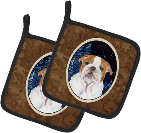 Caroline's Treasures SS8447PTHD Starry Night English Bulldog Pair of Pot Holders Kitchen Heat Resistant Pot Holders Sets Oven Hot Pads for Cooking...