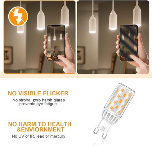G9 LED Bulb Dimmable 4W, 40 Watt T4 G9 Halogen Equivalent, 3000K Soft Warm White, 120V Flicker Free, LED Bulbs Bi Pin Base Chandelier Lighting 450...