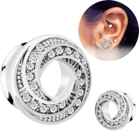 Pair of Stainless Steel Rhinestone Crystal Ear Tunnel Plugs Gauges Expanders Cubic Zirconia Body Piercing Earrings Plug Fashion Jewelry Gifts for ...