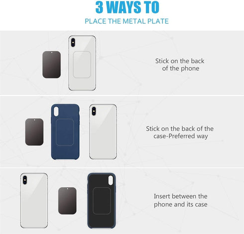 WixGear Mount Metal Plate with Adhesive for Magnetic Cradle-Less Mount - X4 Pack 2 Rectangle and 2 Round (Compatible with Magnetic mounts) (Black)...