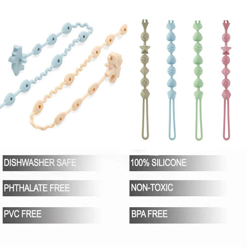 PandaEar 8 Pack Baby Toy Straps & Silicone Pacifier Clips, Dinosaur Silicone Pacifier Teether Harness Straps and Pacifier Holder Clips with One Pi...