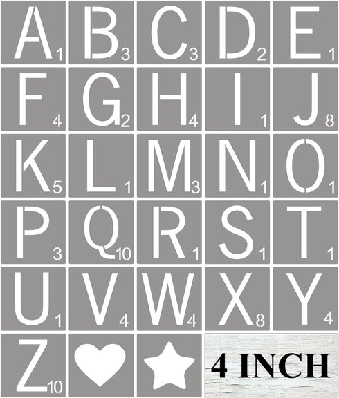 Scrabble Tile Letter Stencils 4 Inch - 28 Pack Scrabble Style Alphabet Stencil Templates for Painting on Wood, Reusable Plastic Stencils for Craft...