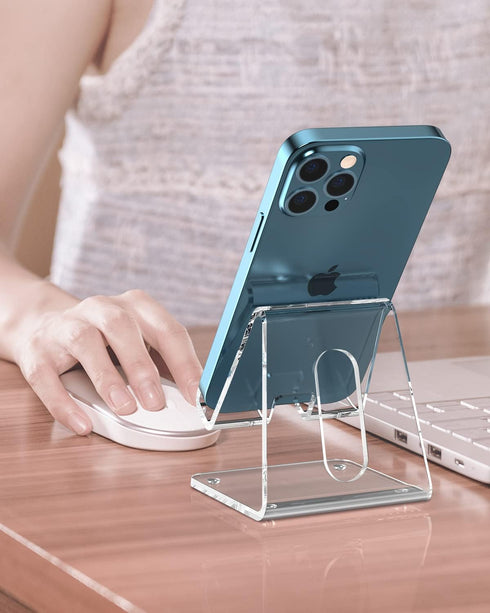 KTRIO 2Pack Acrylic Cell Phone Stand, Clear Phone Holder, Transparent Phone Stand for Desk Phone Dock Cradle Compatible with iPhone 14 13 Pro Max ...