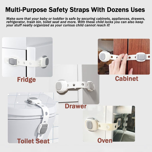 Cabinet Locks Baby Proofing Straps - Child Proof Refrigerator Lock Pack 6 Stove Oven Locks Door Strap for Kids Childproof Safety Cupboard Locks, 3...