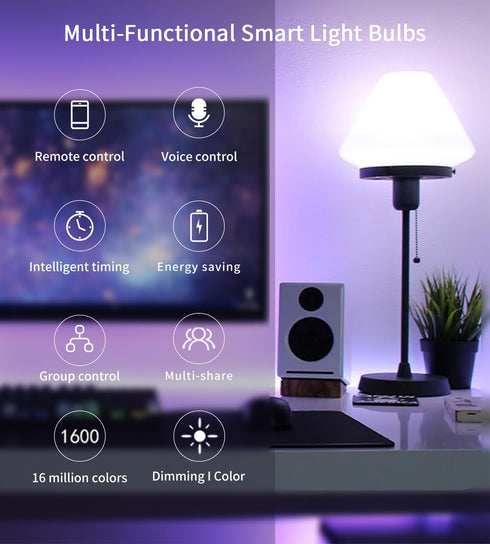 WiFi Smart Light Bulbs Tuya Smart Life APP CCT +Full Multicolor LED High CRI Brightness 800LM 60W Equivalent Compatible with Alexa Google Home Sma...