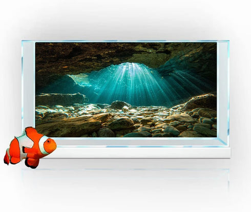 36X18 Inches Fish Tank Background, Sunshine Ocean Floor Terrarium Background Decor, Underwater Stone Durable Polyester Background with 8 EVA Doubl...
